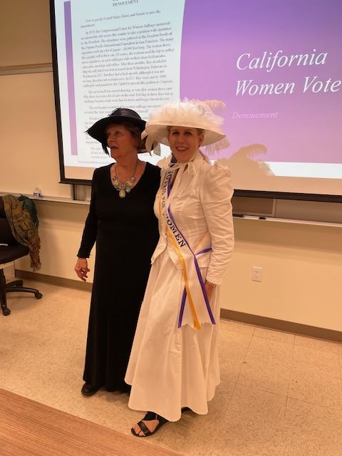 California Women Vote: Gay Kinman and Brenda Gant at a Huntington Library lunchtime talk on California women getting the vote.